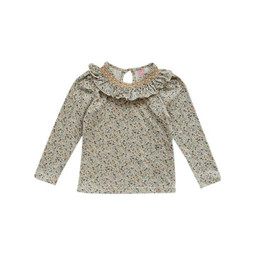 Pastel Meadow: A lighter, cream-based floral blouse with subtle green and yellow accents. A fresh and airy staple for any young wardrobe.