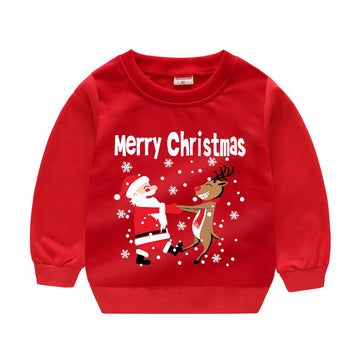 Merry Reindeer: Cheerful red top with a playful reindeer and "Merry Christmas" text. Breathable cotton-blend for all-day festive wear.