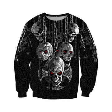 Long Sleeve Horror Skull Print 3D Sweater Men