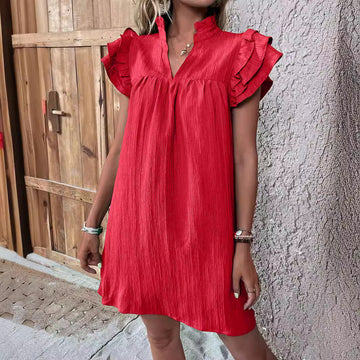 Women's Fashion Multi-layer Ruffle Sleeve V-neck Dress