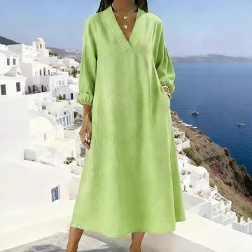 Lime Zest: Vibrant neon green kaftan dress. Features a flattering deep V-neck and a flowy, ankle-length silhouette.