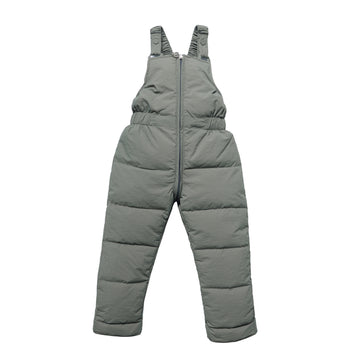 Sage Puffer: Lightweight yet insulated sage green overalls. Features a high-waist design and secure straps to keep the cold out.