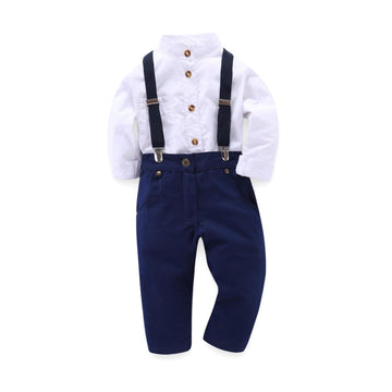 Smart Occasion Set: Timeless navy blue and white combination. Includes an adjustable suspender system for a secure and stylish fit.