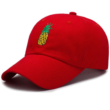 Red Baseball Cap with Pineapple Embroidery – Bold Color, Casual & Fashion-Forward
