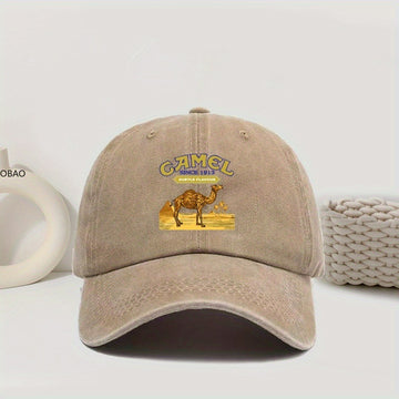 Earthy, sand-toned wash. Premium camel graphic on a comfortable, adjustable dad hat.