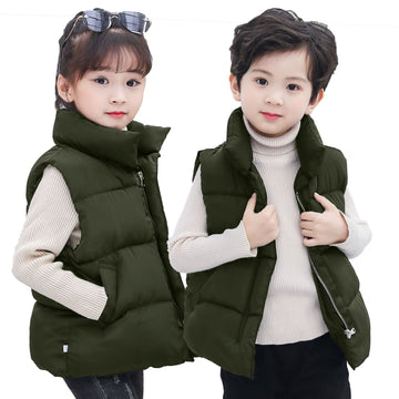 Forest Green: Rich olive green quilted vest. Features a durable, windproof shell and a comfortable, relaxed fit for outdoor play.