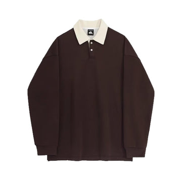 Mens Retro Color-Block Lapel Hoodie  Versatile Long-Sleeve Top