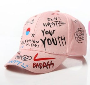 Playful graffiti script on a soft pink base. Trendy, unique, and full of personality.