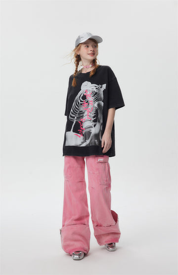 Fashion Skull Letter Print Short-sleeve Men