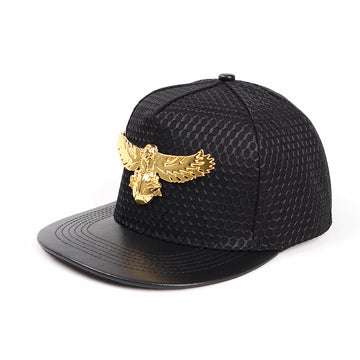 Black street hip-hop baseball cap with gold eagle emblem