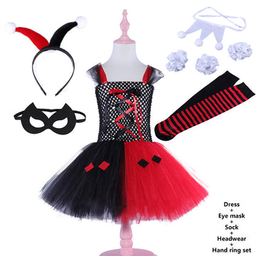 Masked Mystery: This Harlequin Queen set comes with a chic mask and headband to elevate the look for Halloween or stage performances.