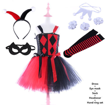 Vibrant Jester: A full-kit version of the red and black ensemble. Includes all the essential accessories for a complete character transformation.