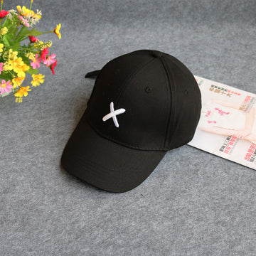 Black baseball cap with white embroidered X for students men's sun hat