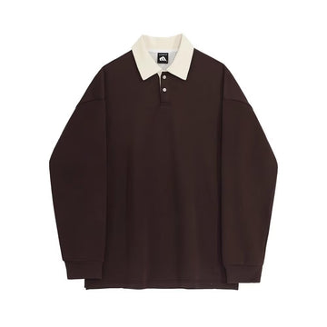 Mens Retro Color-Block Lapel Hoodie  Versatile Long-Sleeve Top